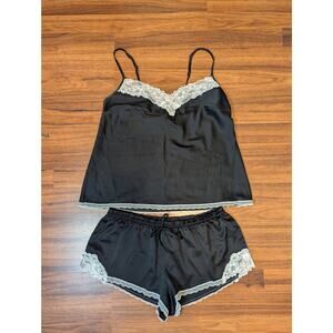 Victoria's Secret Black & White Lace Trim Pajama Set- Cami & Shorts- Size Medium